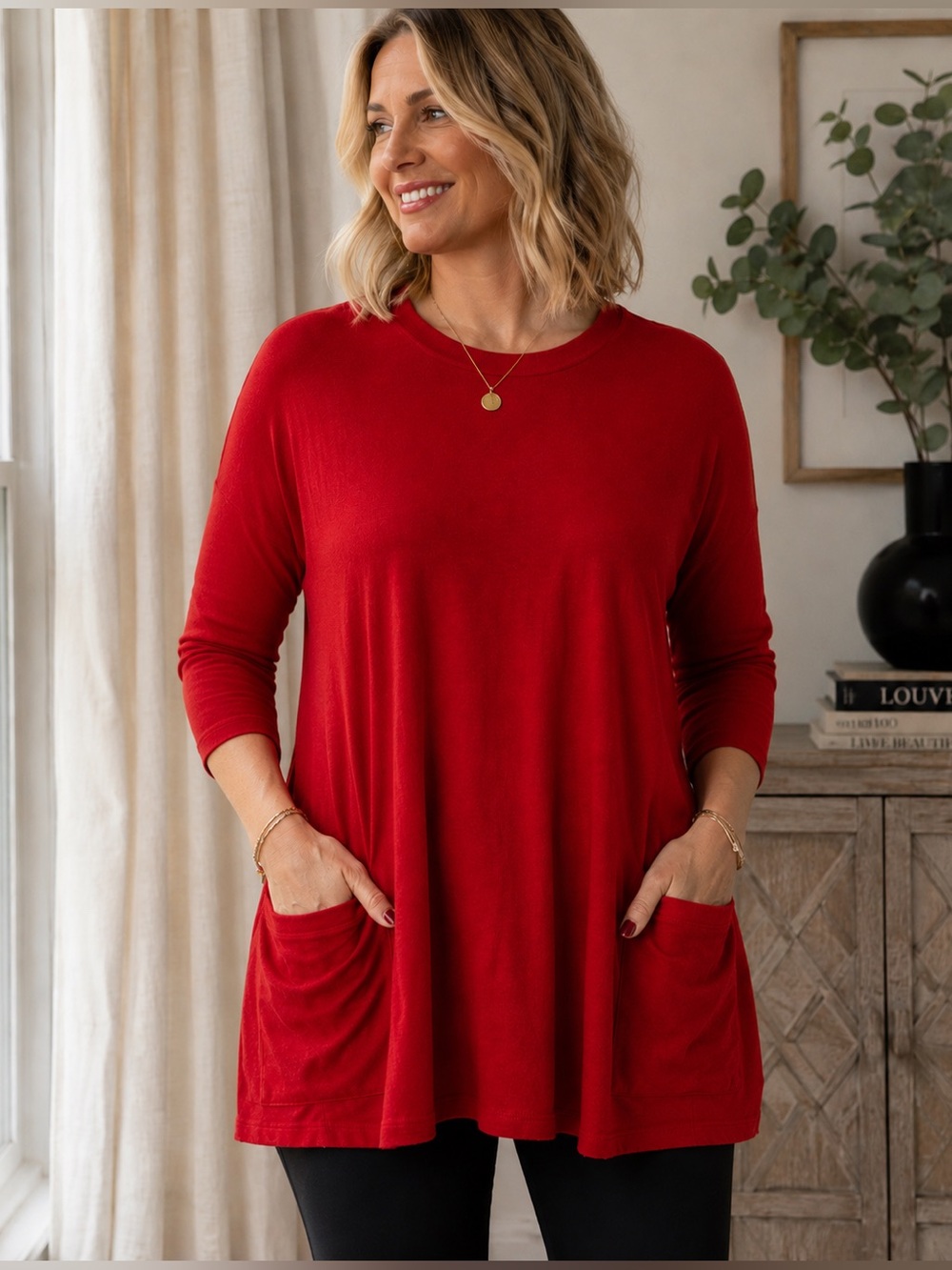 Women's Red Tunic Top - 785